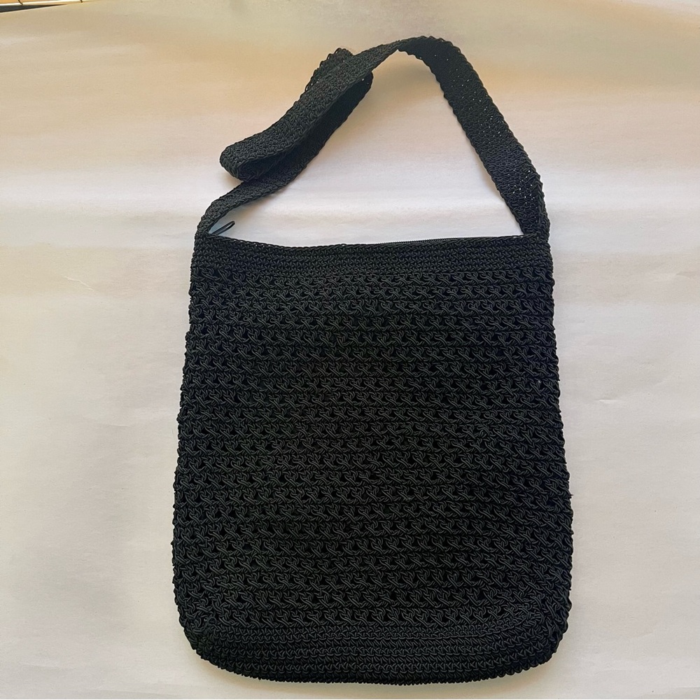 Black Crochet Zipper Closure Shoulder Bag